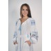 Boho Style Ukrainian Embroidered Maxi Broad Dress White with Blue Embroidery