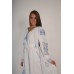 Boho Style Ukrainian Embroidered Maxi Broad Dress White with Blue Embroidery