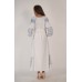 Boho Style Ukrainian Embroidered Maxi Broad Dress White with Blue Embroidery