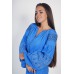 Boho Style Ukrainian Embroidered Maxi Narrow Dress  Blue with Blue Embroidery