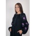 Boho Style Ukrainian Embroidered Midi Narrow Dress  Black with Violet Embroidery