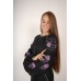 Boho Style Ukrainian Embroidered Midi Narrow Dress  Black with Violet Embroidery