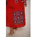Boho Style Ukrainian Embroidered Maxi Broad Dress Red with Grey/Brown Embroidery
