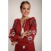 Boho Style Ukrainian Embroidered Classic Dress Maroon with White/Black Embroidery