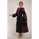 Boho Style Ukrainian Embroidered Maxi Broad Dress  Black with Violet Embroidery