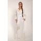 Boho Style Ukrainian Embroidered Maxi Broad Dress White with Golden Embroidery