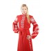 Boho Style Ukrainian Embroidered Maxi Broad Dress  Red with White Embroidery