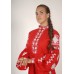 Boho Style Ukrainian Embroidered Maxi Broad Dress  Red with White Embroidery