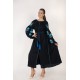 Boho Style Ukrainian Embroidered Midi Broad Dress Black with Blue Embroidery