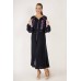 Boho Style Ukrainian Embroidered Midi Broad Dress Black with Violet Embroidery