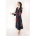 Boho Style Ukrainian Embroidered Maxi Broad Dress Black with Grey/Red Embroidery