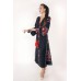 Boho Style Ukrainian Embroidered Maxi Broad Dress Black with Grey/Red Embroidery