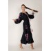 Boho Style Ukrainian Embroidered Maxi Broad Dress Black with Grey/Pink Embroidery