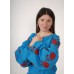 Boho Style Ukrainian Embroidered Mini Dress Blue with Red Embroidery