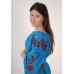 Boho Style Ukrainian Embroidered Mini Dress Blue with Red Embroidery