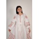 Boho Style Ukrainian Embroidered Midi Broad Dress White with Red Embroidery