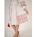 Boho Style Ukrainian Embroidered Midi Broad Dress White with Red Embroidery