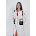 Boho Style Ukrainian Embroidered Maxi Broad Dress Pockets White with Red/Black Embroidery