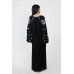 Boho Style Ukrainian Embroidered Maxi Broad Dress Black with White Embroidery