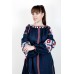Boho Style Ukrainian Embroidered Maxi Broad Dress Dark Blue with White/Red Embroidery