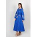 Boho Style Ukrainian Embroidered Maxi Broad Dress Electric Blue with White/Black Embroidery