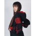 Boho Style Ukrainian Embroidered Classic Dress with Hood Black with Red Embroidery