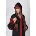 Boho Style Ukrainian Embroidered Classic Dress with Hood Black with Red Embroidery