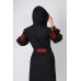 Boho Style Ukrainian Embroidered Classic Dress with Hood Black with Red Embroidery