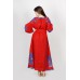 Boho Style Ukrainian Embroidered Maxi Broad Dress Red with White/Blue Embroidery