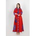 Boho Style Ukrainian Embroidered Maxi Broad Dress Red with White/Blue Embroidery