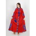 Boho Style Ukrainian Embroidered Maxi Broad Dress Red with White/Blue Embroidery