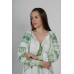Boho Style Ukrainian Embroidered Maxi Broad Dress White with Green Embroidery