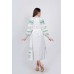 Boho Style Ukrainian Embroidered Maxi Broad Dress White with Green Embroidery