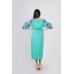 Boho Style Ukrainian Embroidered Maxi Narrow Dress Mint with Pink Embroidery