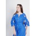 Boho Style Ukrainian Embroidered Maxi Narrow Dress Blue with White Roses
