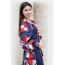 Boho Style Ukrainian Embroidered Midi Broad Dress Blue with Red/White Embroidery