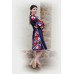 Boho Style Ukrainian Embroidered Midi Broad Dress Blue with Red/White Embroidery