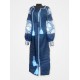 Boho Style Ukrainian Embroidered Midi Narrow Dress Blue with White/Blue Embroidery