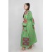 Boho Style Ukrainian Embroidered Maxi Broad Dress Green with Orange/Blue Embroidery
