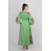 Boho Style Ukrainian Embroidered Maxi Broad Dress Green with Orange/Blue Embroidery