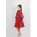 Boho Style Ukrainian Embroidered Midi Broad Dress Red with Black/Blue Embroidery