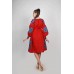 Boho Style Ukrainian Embroidered Midi Broad Dress Red with Black/Blue Embroidery