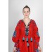 Boho Style Ukrainian Embroidered Midi Broad Dress Red with Black/Blue Embroidery