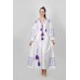 Boho Style Ukrainian Embroidered Maxi Broad Dress White with Purple/Blue Embroidery