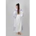 Boho Style Ukrainian Embroidered Maxi Broad Dress White with Purple/Blue Embroidery
