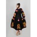 Boho Style Ukrainian Embroidered Maxi Broad Dress Black with Pink/Yellow Embroidery