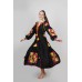 Boho Style Ukrainian Embroidered Maxi Broad Dress Black with Pink/Yellow Embroidery