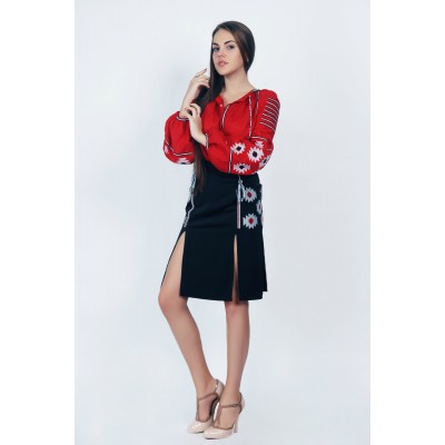 Boho Style Ukrainian Embroidered Blouse+Skirt Red and Black