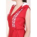 Boho Style Ukrainian Embroidered Jumpsuit with Hood Red with White Embroidery