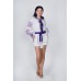 Boho Style Ukrainian Embroidered Jumpsuit with Hood White with Violet Embroidery